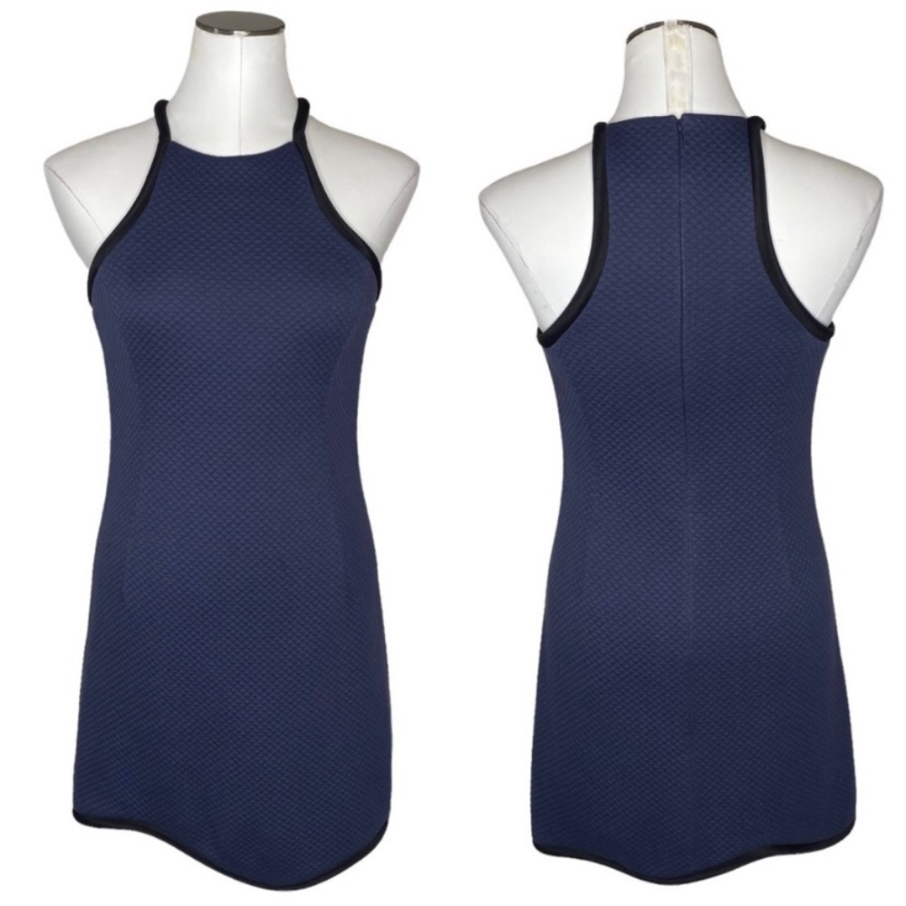 Phillip Lim Satin-Piped Scalloped Sheath Dress, navy and black
